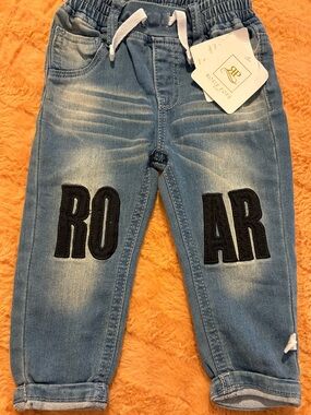 Rosie Pope Blue Denim Jogger Jeans with Black Knee Patches